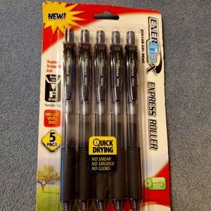 PENTEL ENERGEL-X EXPRESS ROLLER GEL PENS - FINE TIP - BLACK INK - 5 PACK - SEALE